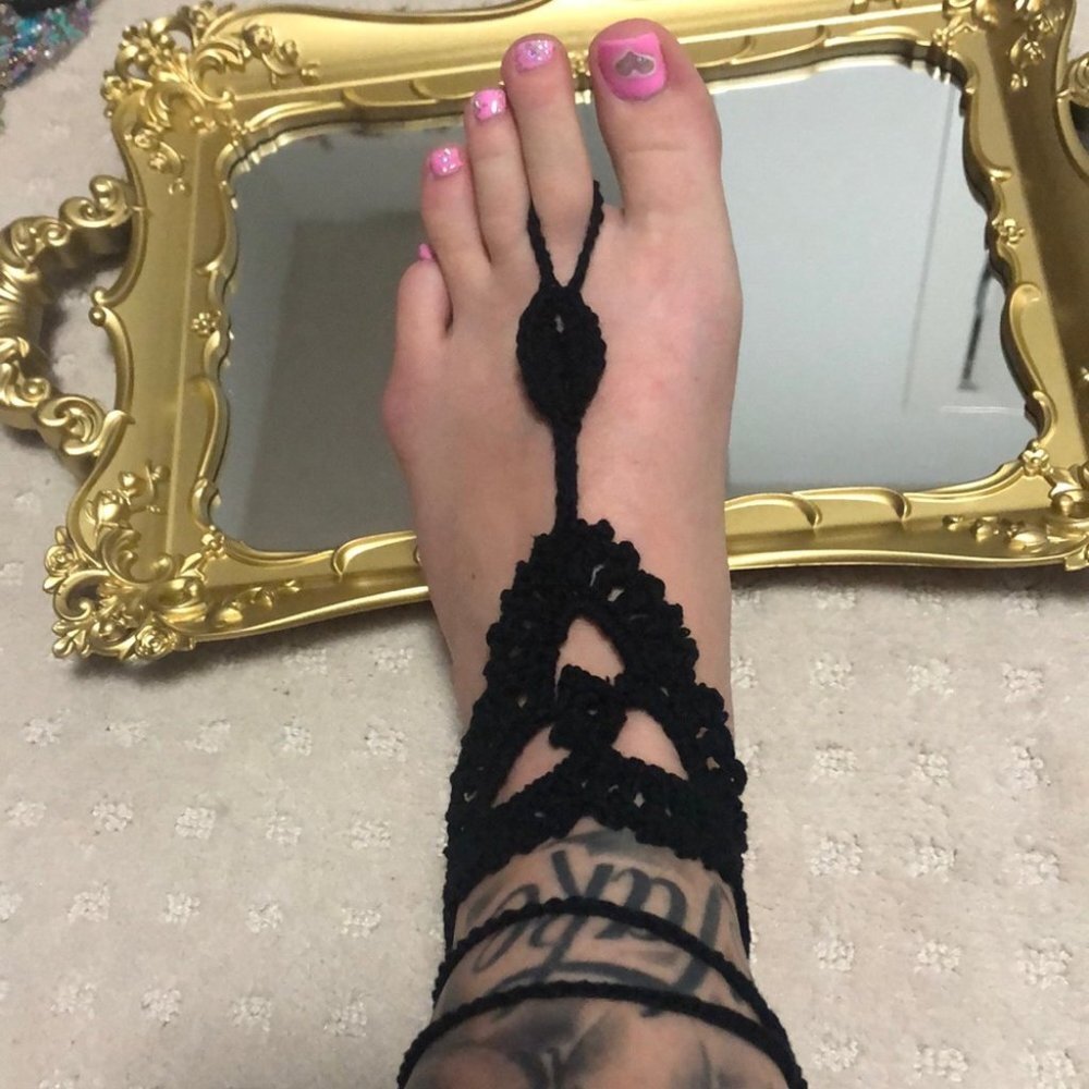 Bohemian ankle wrap crochet knit bracelet foot black knitted anklet summer - Picture 5 of 5